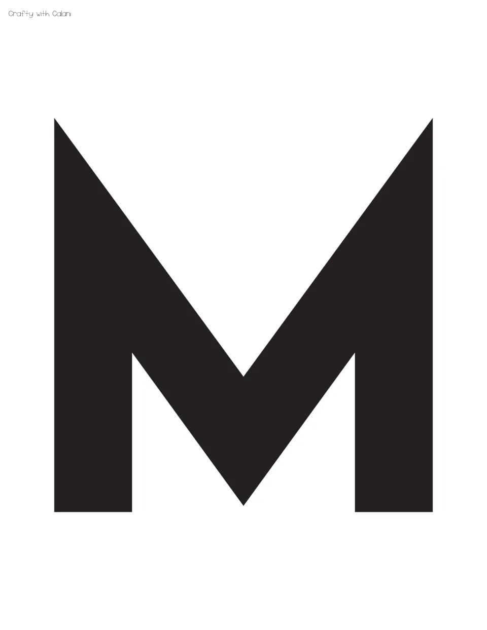 Full-page black M for the sixth letter of WELCOME, a printable display letter to trim and mount on the board