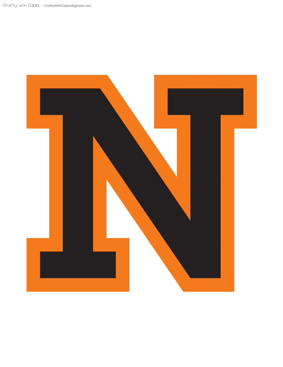 Bulletin board letter N in black with an orange outline, completing the word IN in the classroom display heading