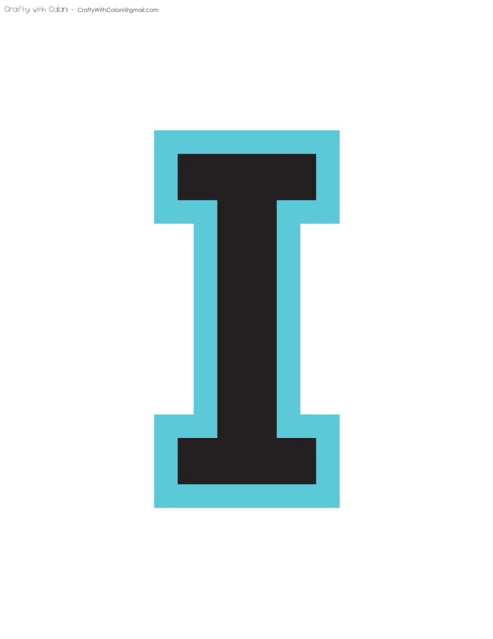 Bulletin board letter I in black with a turquoise outline, the third letter of THIS, distinct from the pink I