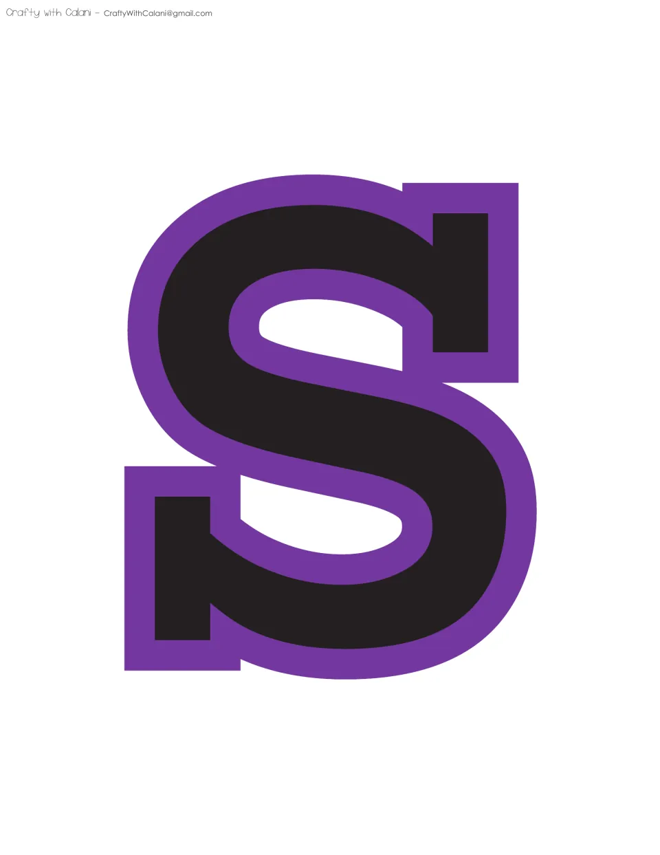 Bulletin board letter S in black with a purple outline, the last letter of the word THIS in the display heading