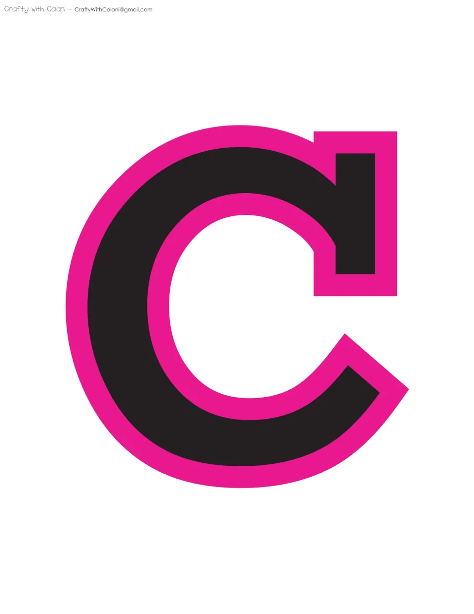Display letter C in black with a hot pink outline, the first letter of the word CLASS on the classroom wall heading