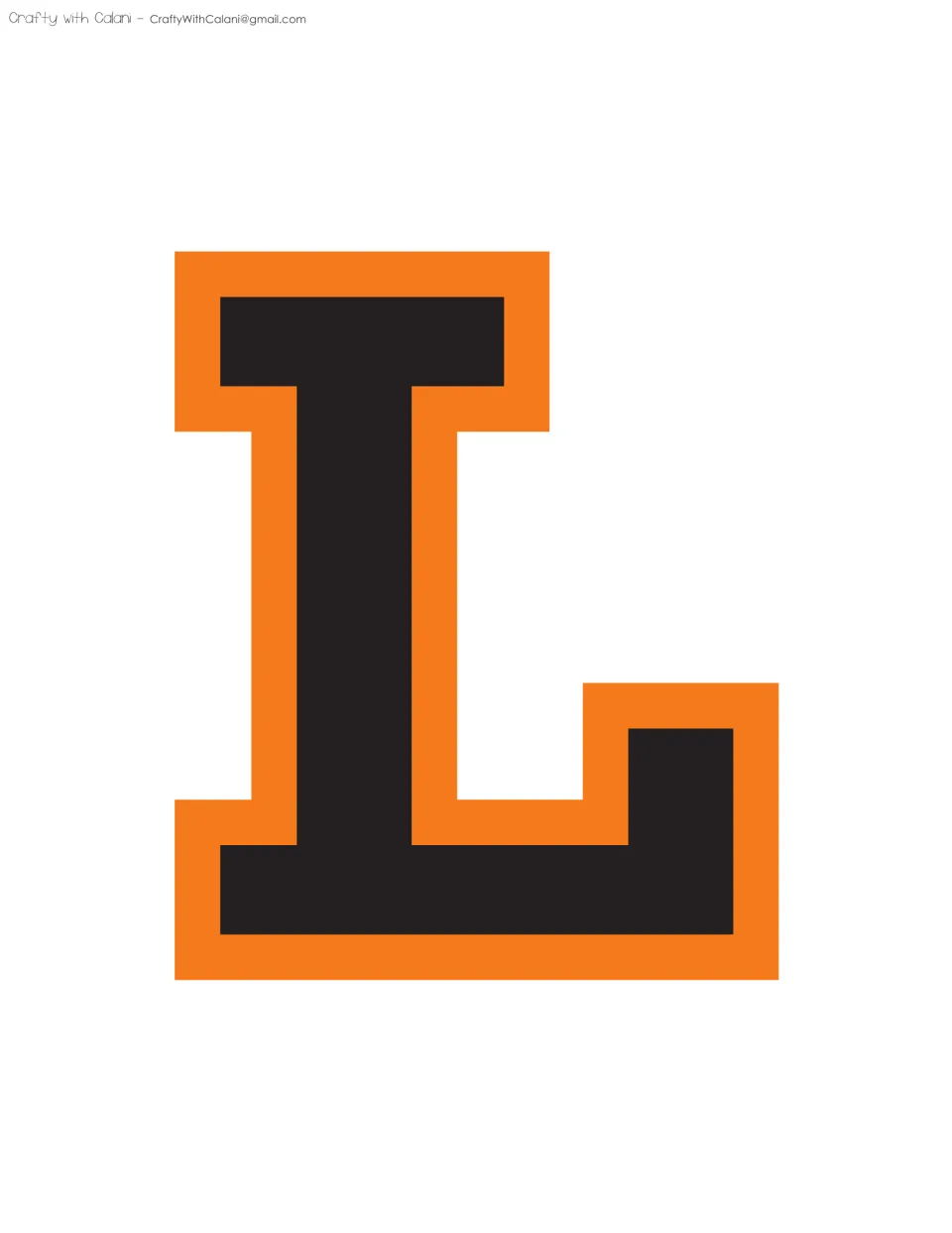 Bulletin board letter L in black with an orange outline, the second letter of CLASS in the classroom heading