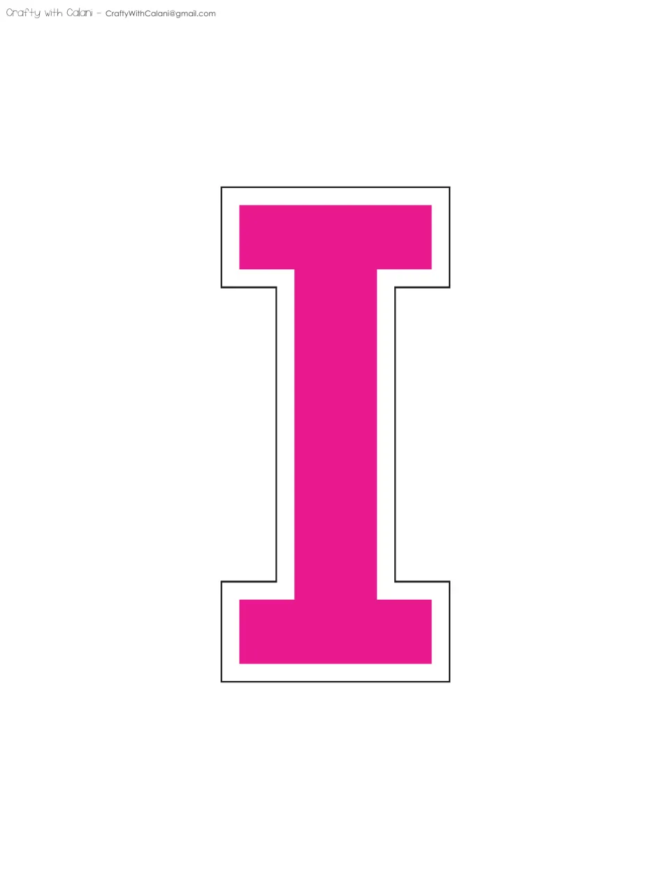 Display letter I in pink: a large varsity-style capital with white trim, to print and cut out for a bulletin board heading