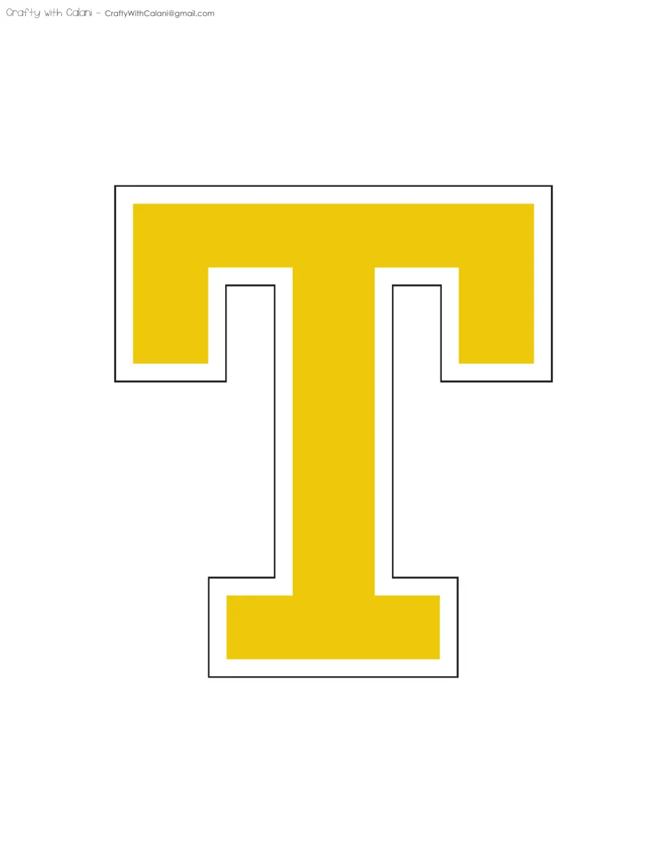 Display letter T in yellow: a varsity-style capital with white trim that teachers cut out and staple to the board