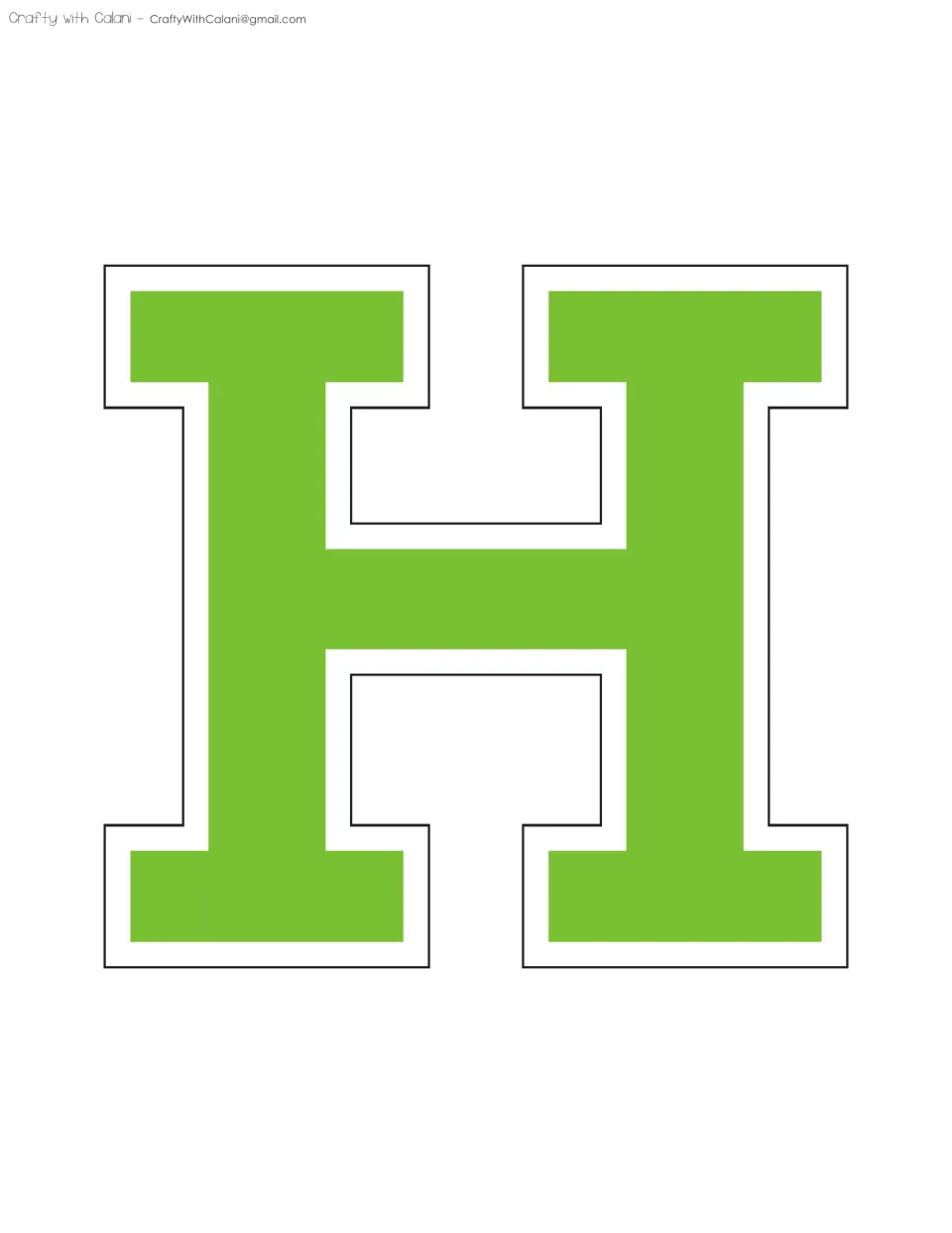Display letter H in green: a broad varsity-style capital with white trim, sized to fill the page for a classroom wall title