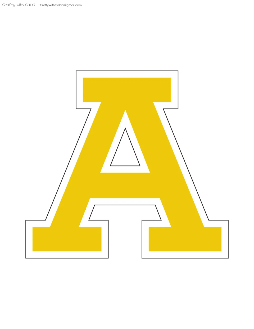 Display letter A in yellow: a varsity-style capital with a white trim edge and open center triangle, ready to trim and post