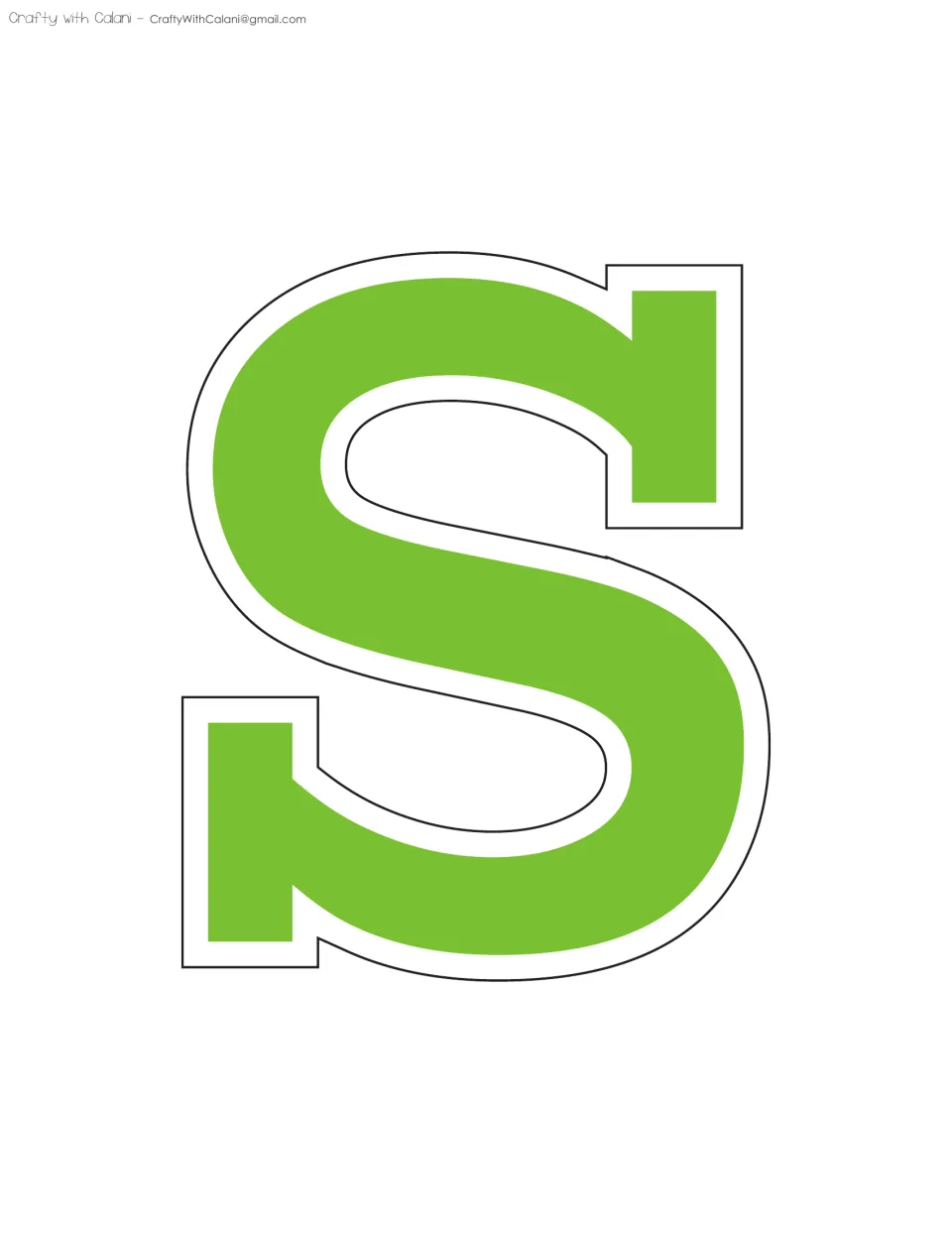 Display letter S in green: a curved varsity-style capital with white trim, matching the purple S shape in a new color