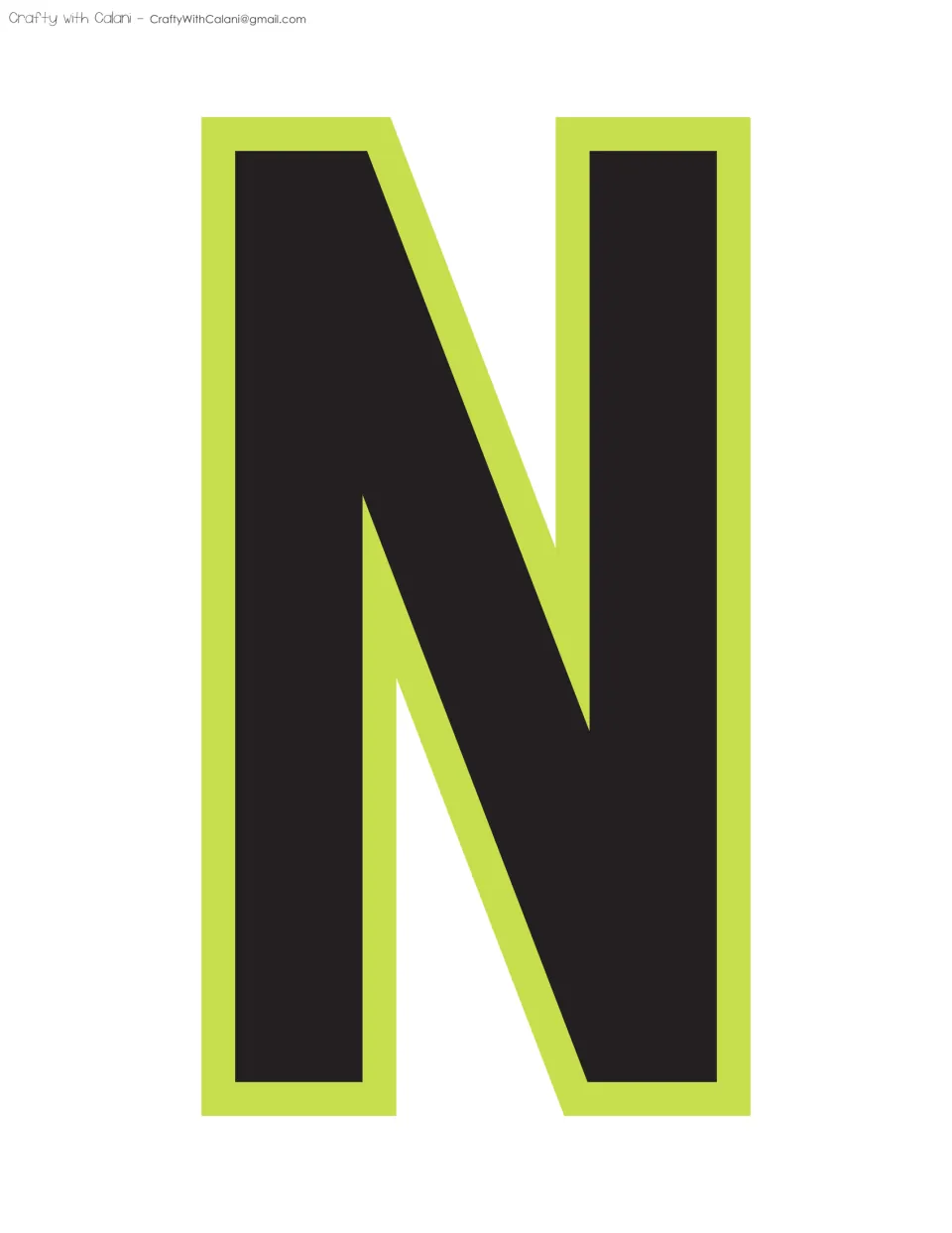 Bulletin board display letter N, the second letter in the supplied sequence of printable classroom lettering.