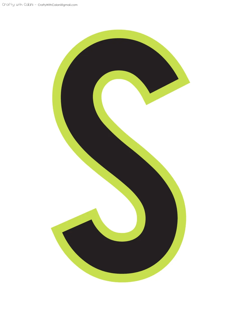 Bulletin board display letter S, the tenth letter in the supplied sequence of printable classroom lettering.