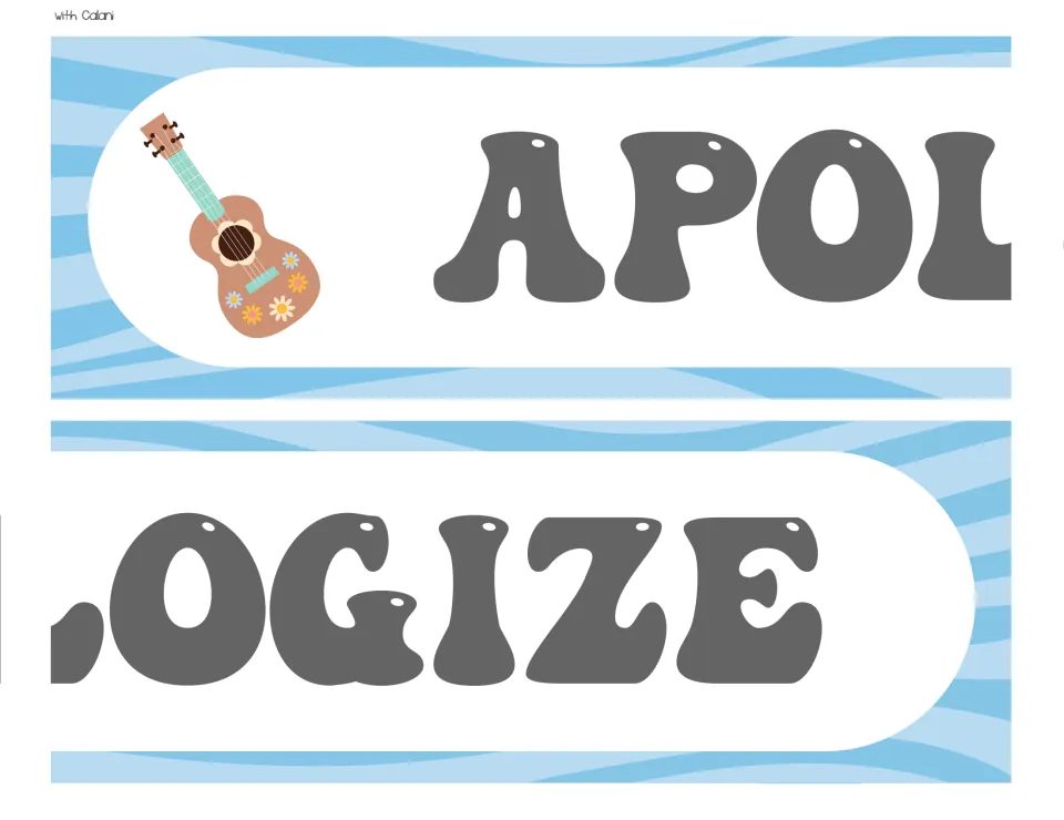 Bulletin board reminder reading “Apologize,” split across two banner pieces for the “It Is OK To” display