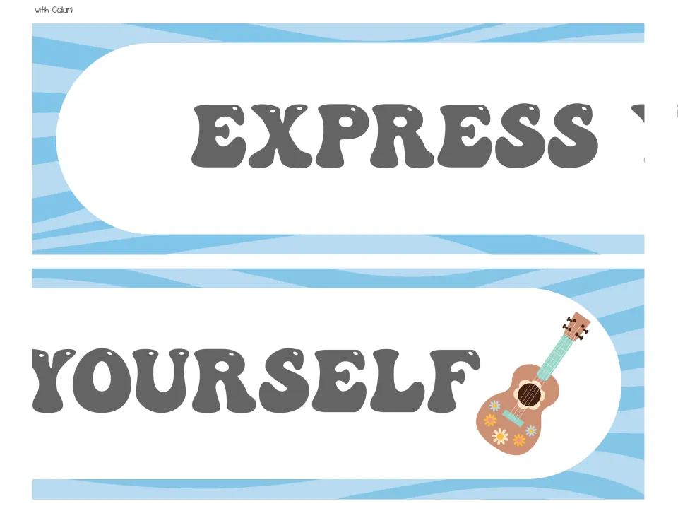 Bulletin board reminder reading “Express yourself,” split across two pieces for the classroom display