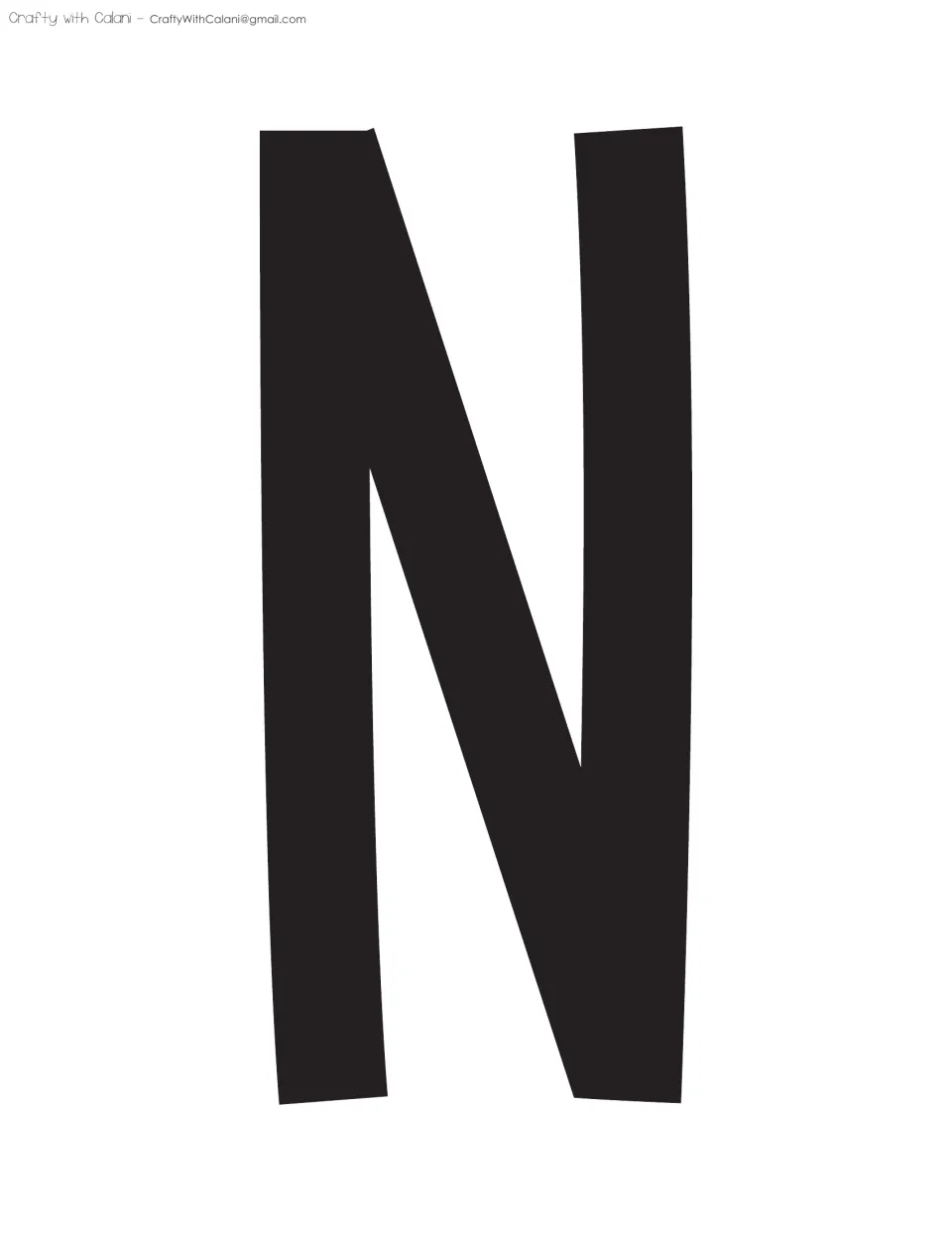 Bulletin board cut-out letter N, printed in black as one of the large letters for the classroom display.