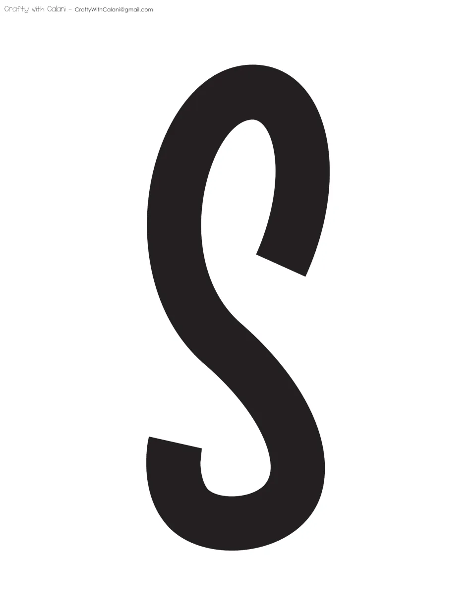 Bulletin board cut-out letter S, printed in black as one of the large letters for the classroom display.