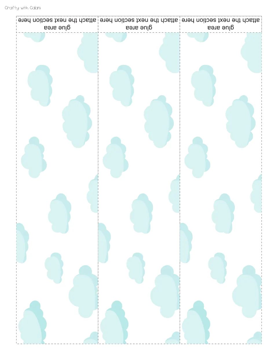 Three cloud-patterned trim strips for the classroom jobs display include glue areas for joining sections