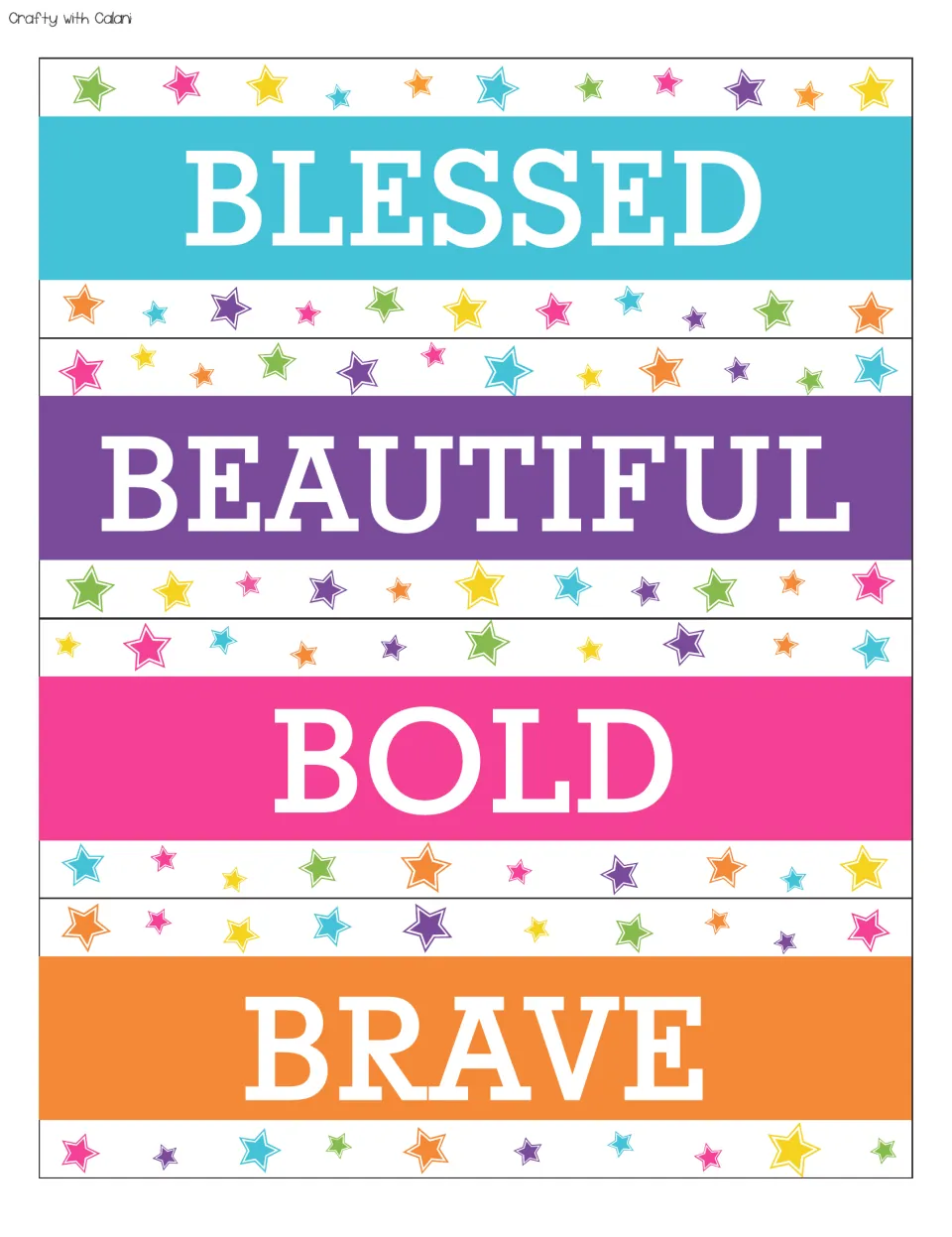 Positive affirmation cards 5–8 for the bulletin board: blessed, beautiful, bold, brave.