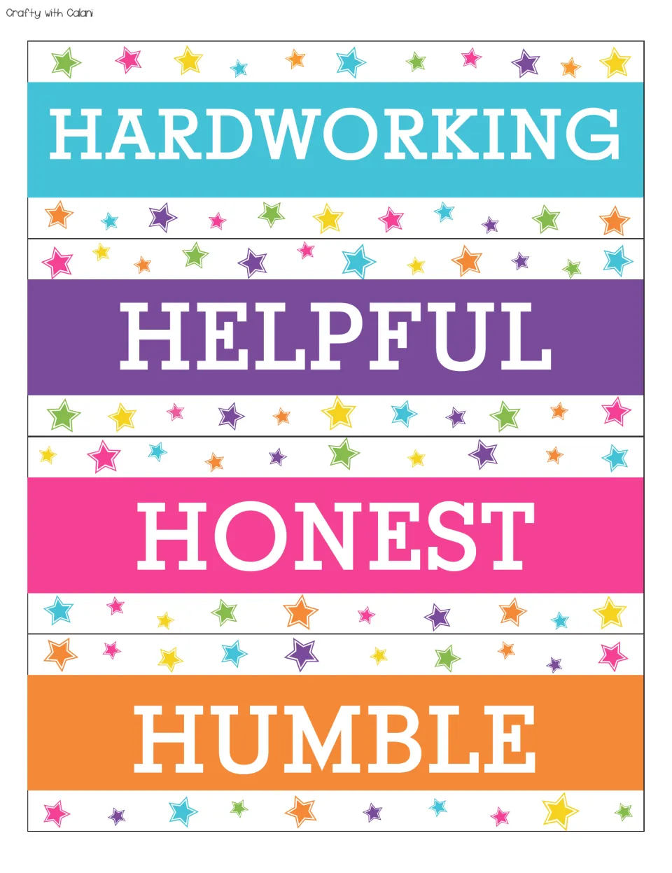 Positive affirmation cards 29–32 for the bulletin board: hardworking, helpful, honest, humble.