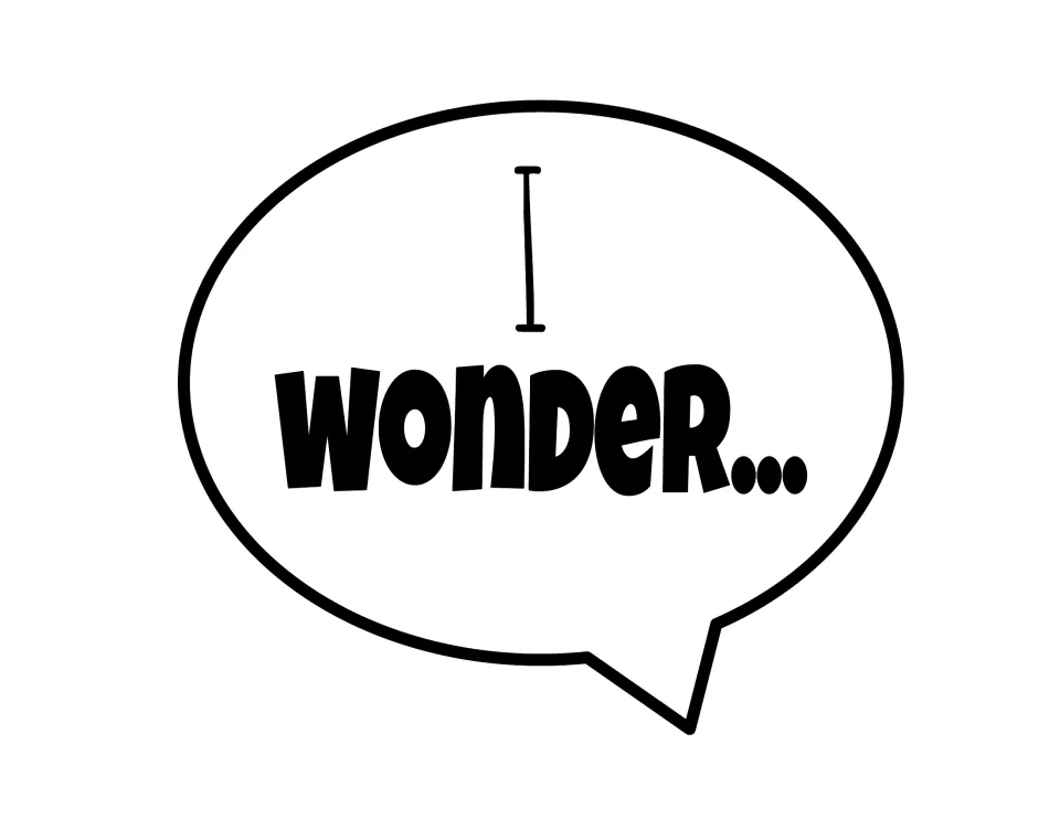 Speech bubble poster with the sentence starter "I wonder..." so students can pose questions about a text during talk