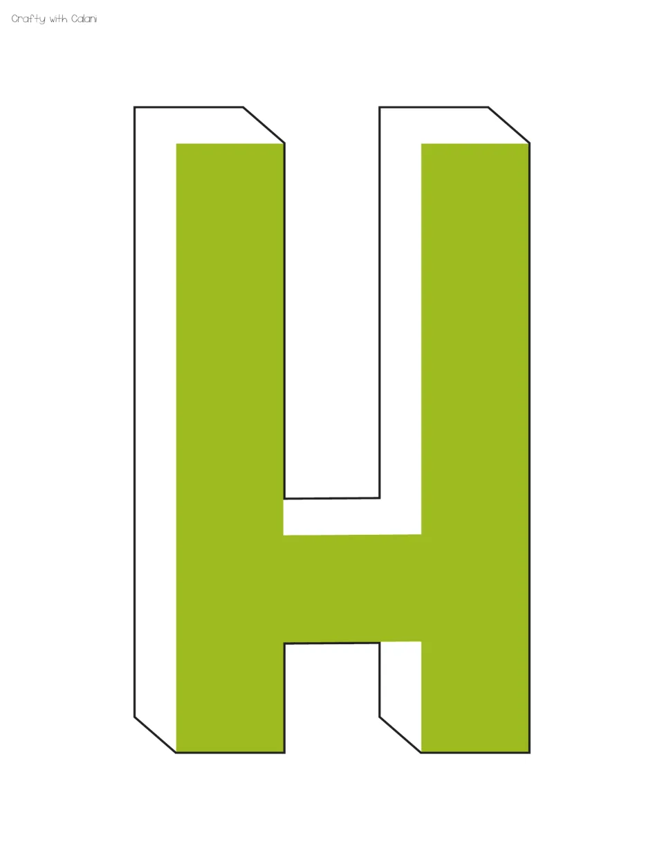 Lime green capital H for a Halloween bulletin board heading, drawn as a block letter with a white outlined 3D edge