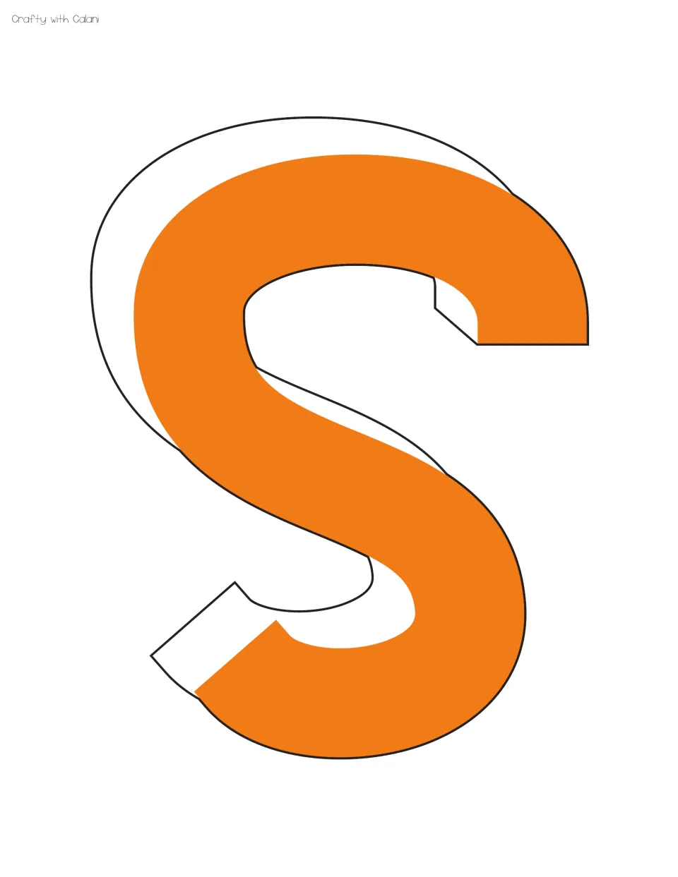 Orange version of the curved S letter, a full-page capital with a white outlined 3D shadow for Halloween board text