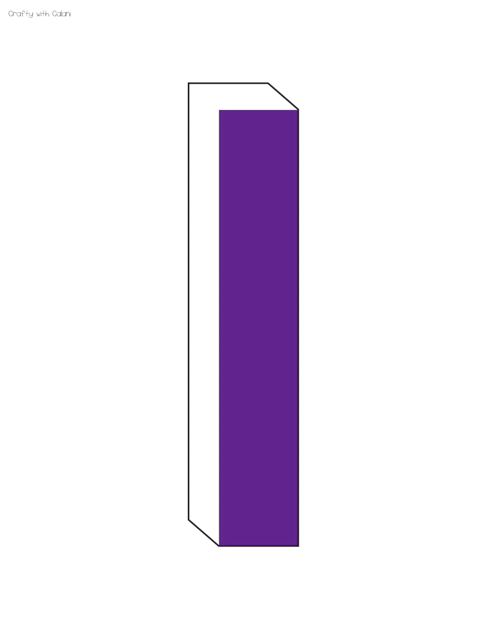 Purple letter I, a single upright bar with a white outlined 3D side, the final letter in this set of display pages