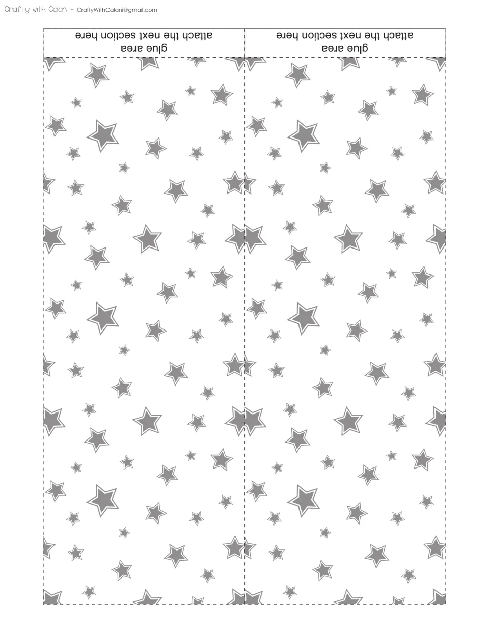 Border cut-out pieces: two white strips covered in gray stars, each with a glue area for attaching the next section