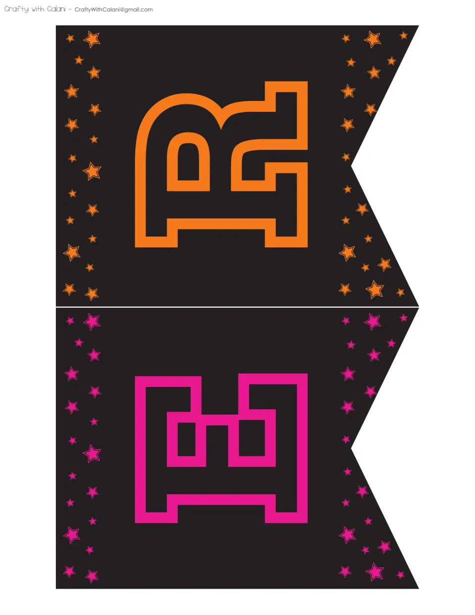 Pennant letters R in orange and E in pink on black flags with stars, finishing the word POWER in the banner