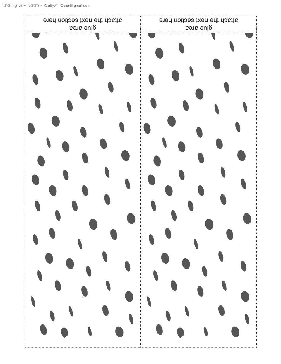 Two spotted trim strips for the bulletin board display, with glue tabs labeled to attach the next section