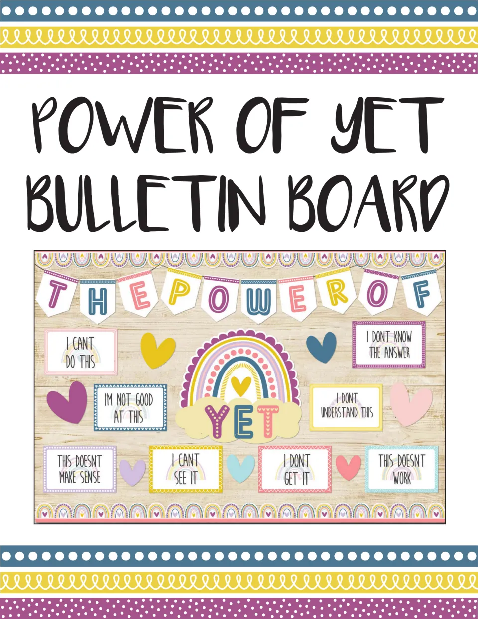 Power of Yet bulletin board kit cover showing the assembled display with title bunting and mindset cards