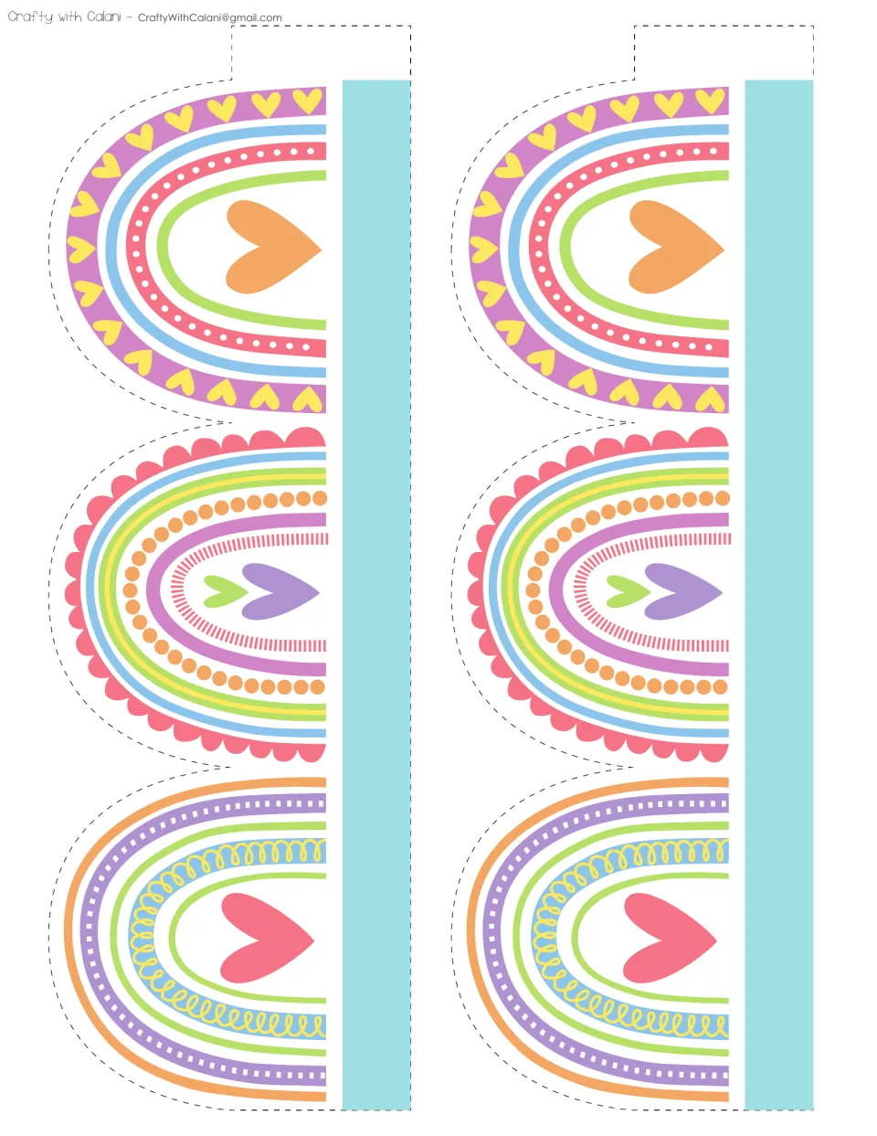 Two rainbow trim strips for the bulletin board kit, each featuring three rainbows to cut out for the display