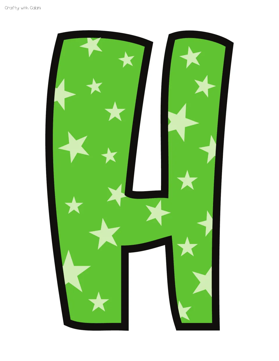 Bulletin board letter H: a large green bubble letter covered in pale stars, the first letter of the HOCUS POCUS title