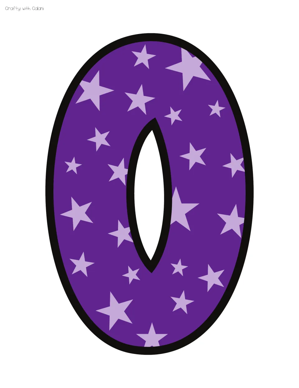 Bulletin board letter O: a purple bubble letter with lavender stars, the second letter of the word HOCUS in the title