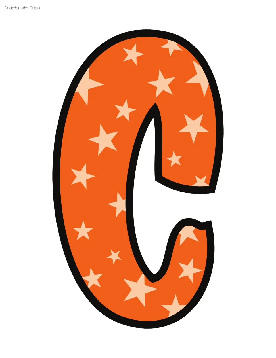Bulletin board letter C: an orange bubble letter patterned with peach stars, the middle letter of HOCUS in the title