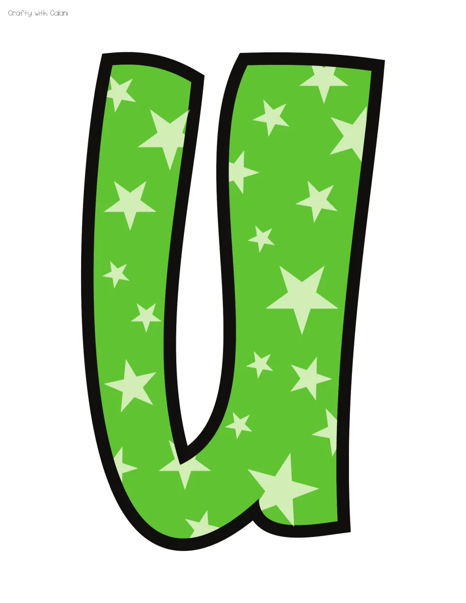 Bulletin board letter U: a lime green bubble letter with light green stars, the fourth letter of HOCUS in the title