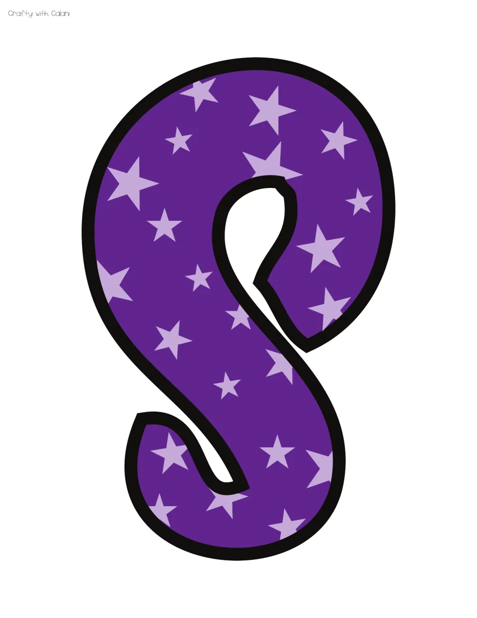 Bulletin board letter S: a purple bubble letter covered in lavender stars, the letter that ends HOCUS in the title