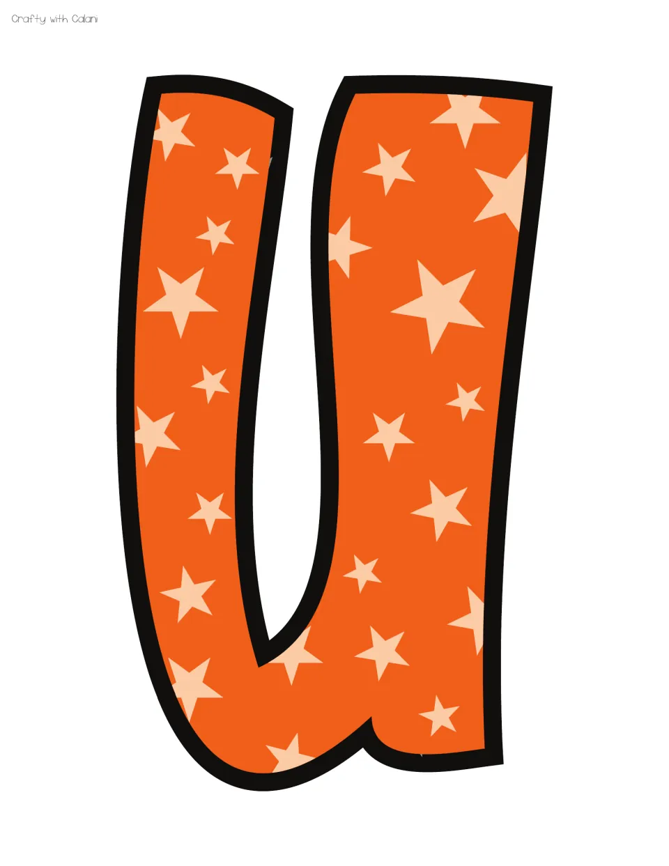 Bulletin board letter U: an orange bubble letter scattered with peach stars, the fourth letter of POCUS in the title