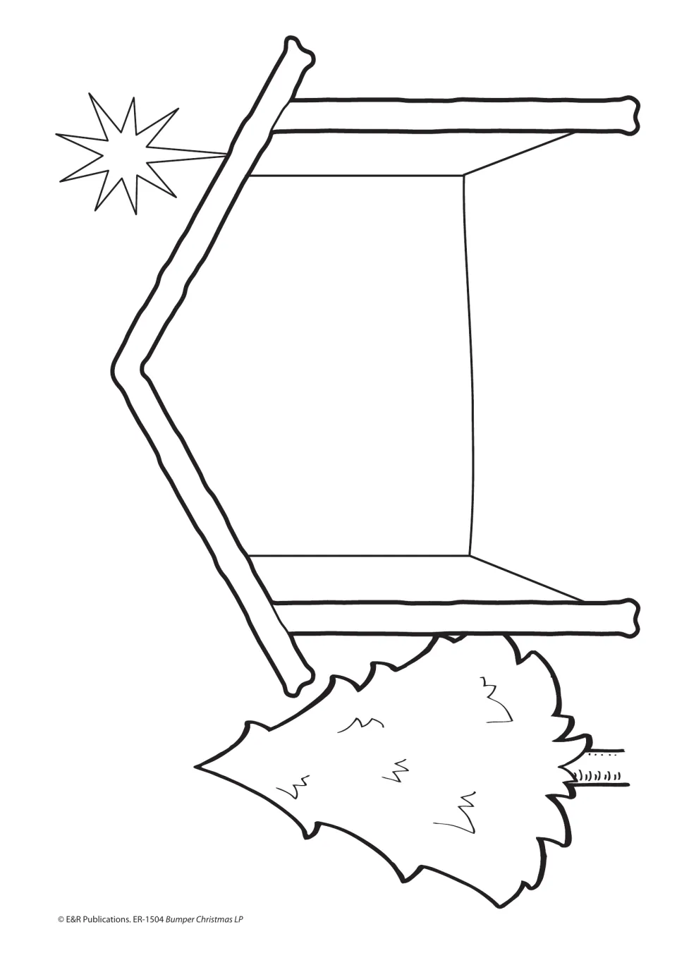Christmas activity scene template showing an empty stable beside a tree, with a star above the roof