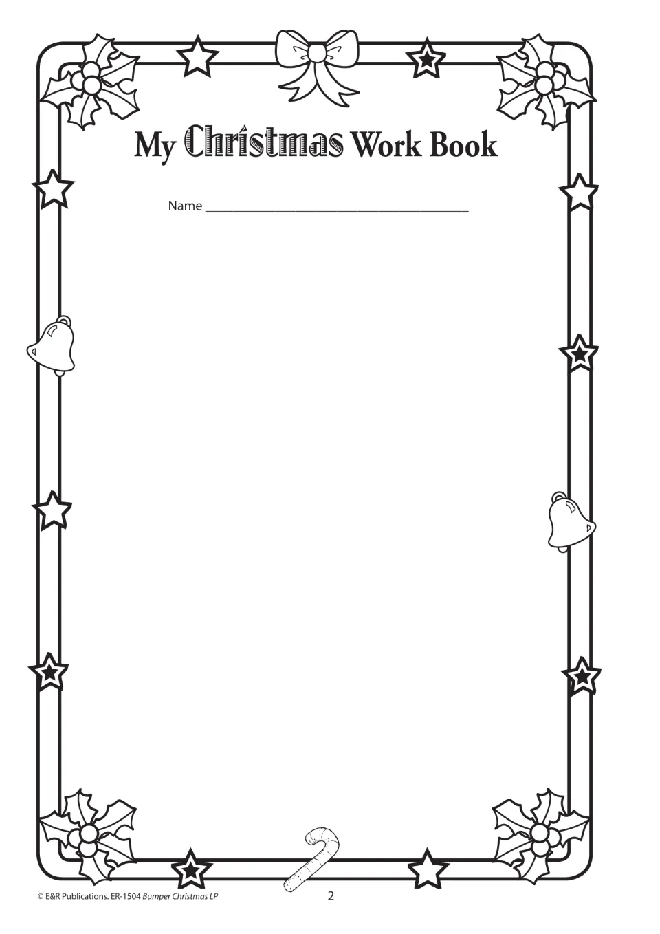 Student workbook cover labeled 'My Christmas Work Book,' with a space for the student's name