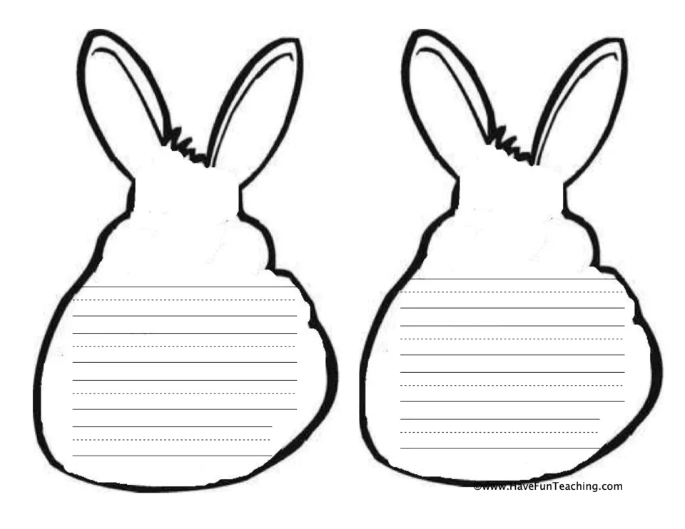 Bunny shape book sheet 2: two bunny-shaped writing pages for stories or facts students know about bunnies