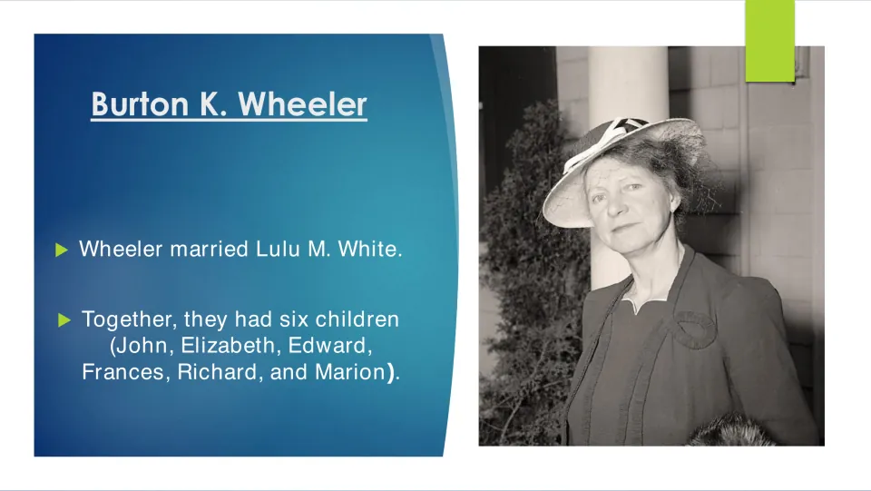 Family slide naming Wheeler’s wife, Lulu M. White, and children John, Elizabeth, Edward, Frances, Richard, and Marion
