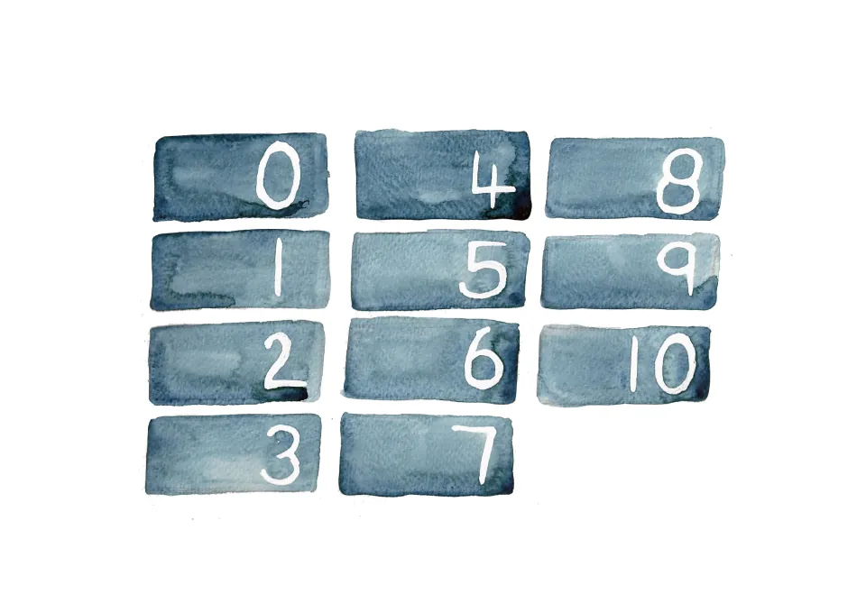 Number pieces for the bus cut-and-paste math activity, featuring all eleven numbers from 0 through 10.