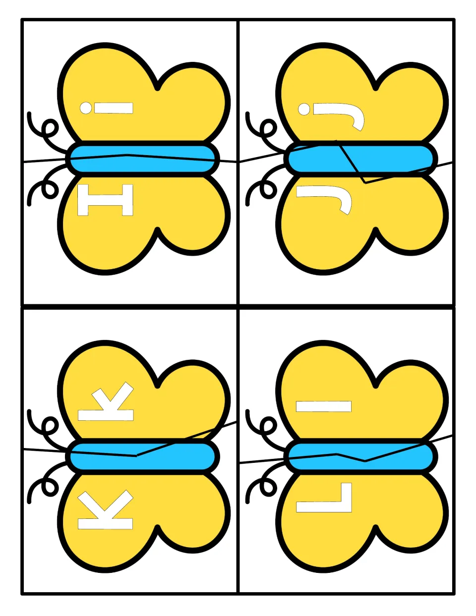 Letters I to L: students rejoin split butterflies by matching uppercase I, J, K, L to lowercase i, j, k, l letter forms