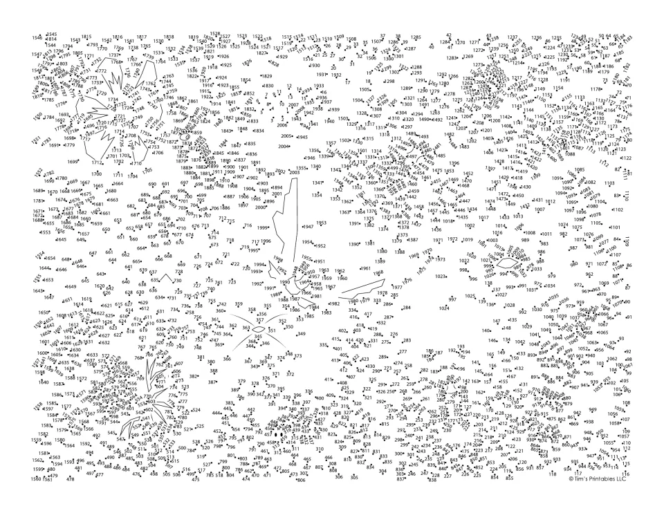 Butterfly connect-the-dots puzzle with 2,008 numbered dots forming butterflies among flowers and plants.