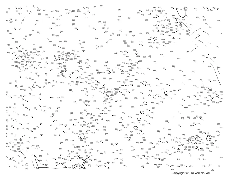 Extreme dot-to-dot: students join numbered dots from 1 to 979 in order to reveal a butterfly, practising number sequencing