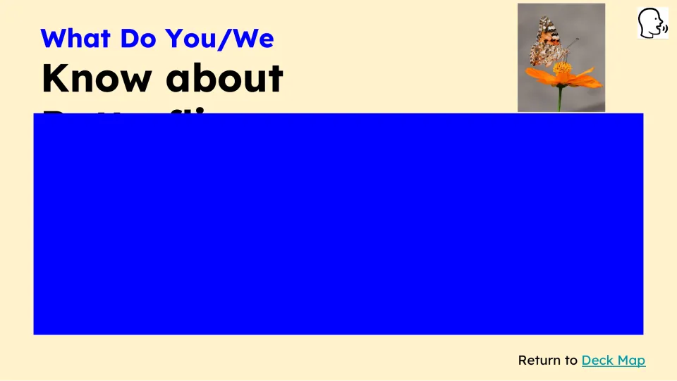 Prior-knowledge slide shows 'What Do You/We Know about' above a solid blue area that covers the remaining text