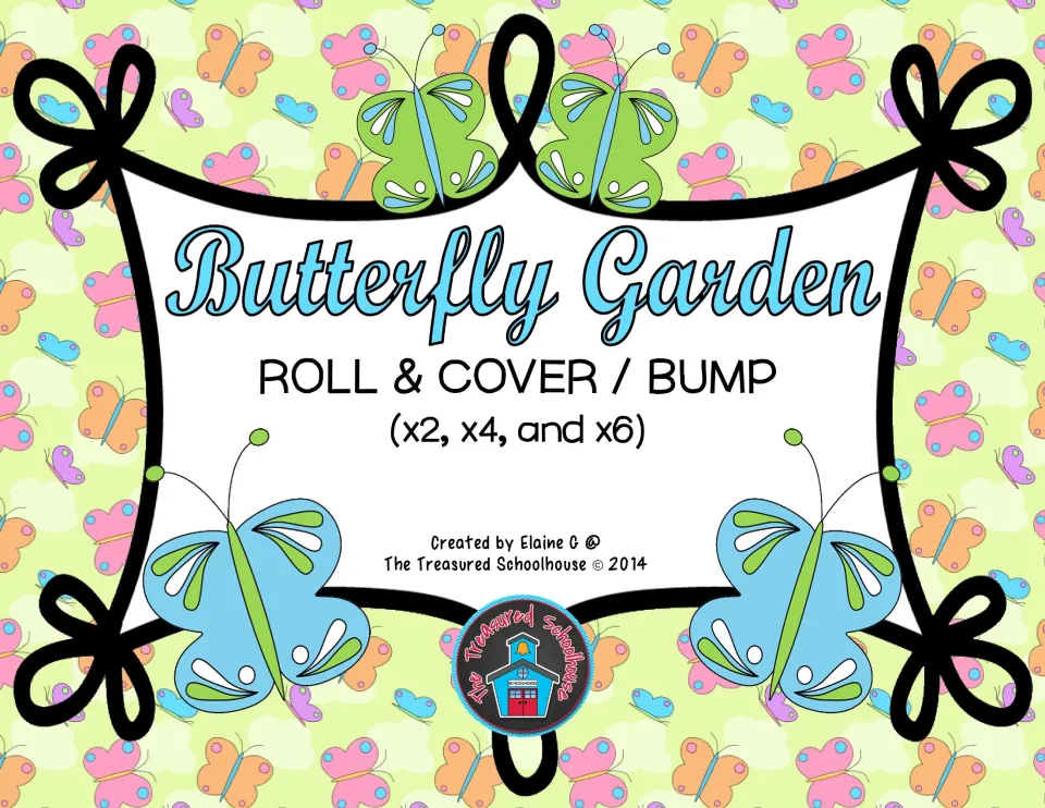 Cover for Butterfly Garden Roll + Cover/Bump Game, identifying multiplication practice with ×2, ×4, and ×6