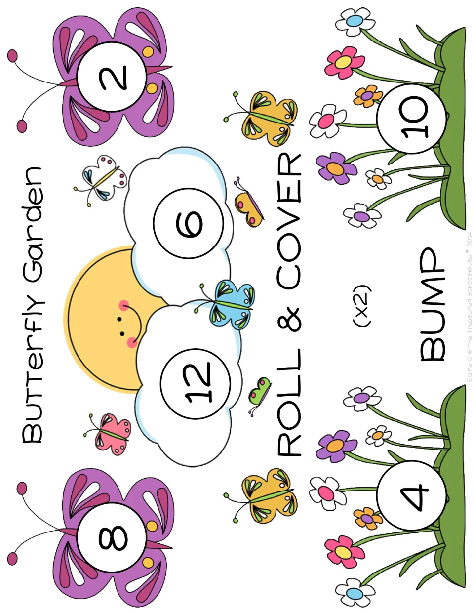 Multiplication game board for ×2 Roll & Cover or Bump, featuring the six numbers 2, 4, 6, 8, 10, and 12