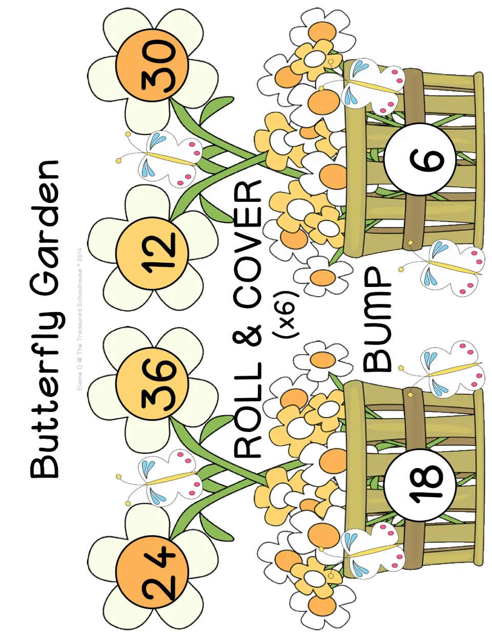 Multiplication game board for ×6 Roll & Cover or Bump, featuring the six numbers 6, 12, 18, 24, 30, and 36