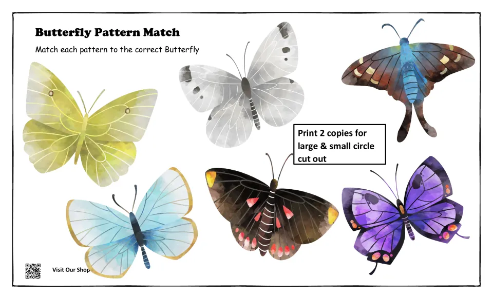 Cut-out butterfly pieces: Cloudless Sulphur, Cabbage, Skipper, Silvery Blue, Pixie and Hairstreak to match on the mats