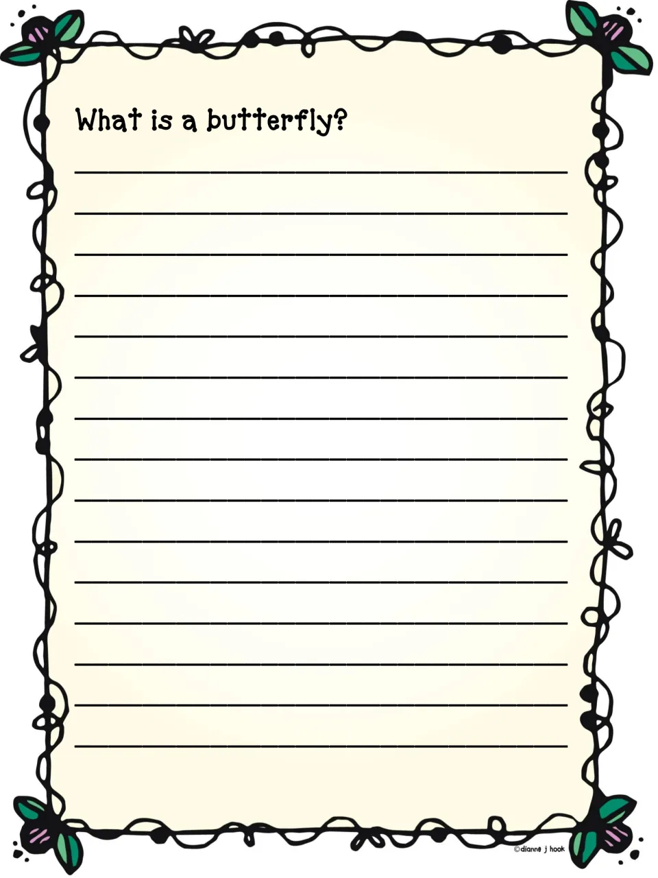 Opening research report question asks, “What is a butterfly?” and provides space for a written response.