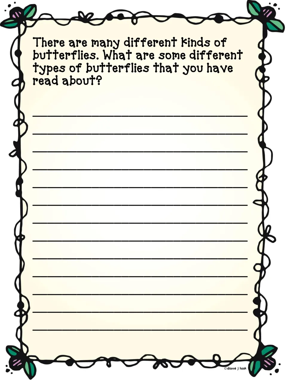 Butterfly research report prompt asks students to name different types of butterflies they have read about.